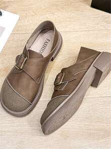 Giày Oxford đế dày phối màu phong cách Anh cổ điển mới năm 2024 dành cho nữ, mũi tròn, đế bằng. - màu nâu - Xem 4