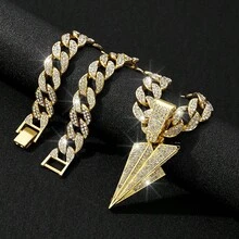 1 件時尚嘻哈鋅合金閃電形全鑲嵌吊墜中性酷風格項鍊適合饒舌男女日常佩戴 - 嘻哈吊墜 - 查看 27