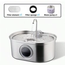 1入組3.2l/108盎司貓咪水泉,不銹鋼自動寵物飲水碗,配備水位窗口,超靜音泵送水給貓狗,喝水器貓餵食用具 - 灰色 - 查看 14