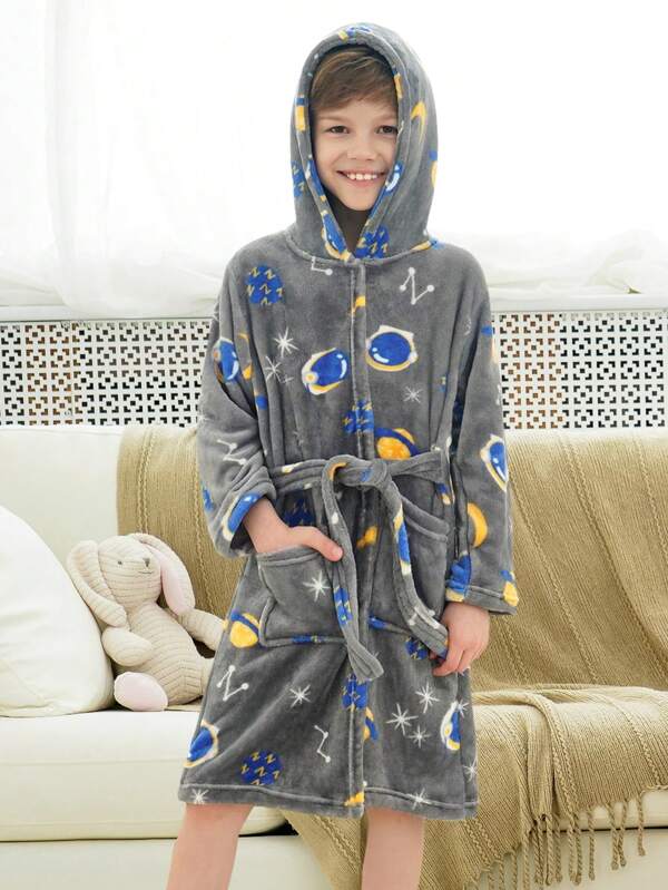 ملابس نوم مبطنة مع غطاء رأس مطبوع عنصر السماء للصبي المراهق