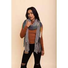 Knit Blend Tassel Trim Scarf - Gray - View 1