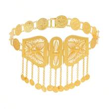 1 pièce Pendentif de chaîne de taille avec pièce de métal à fleur gravée, accessoire de ceinture amincissante pour les spectacles de danse, les fêtes et la Saint-Valentin