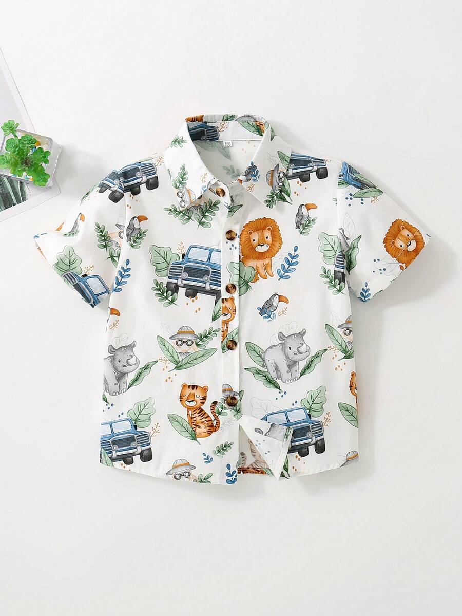 少年卡通印花短袖襯衫 - 彩色 - 查看 1