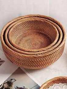 1/3 Giỏ Trái Cây Đan Bằng Tay, Khay Vuông Giỏ Bánh Mì, Giỏ Phục Vụ Trang Trí, Cho Bàn Phòng Khách Quầy Bếp Trang Trí Và Lưu Trữ Nhà Trang Trại - Màu be - Xem 2