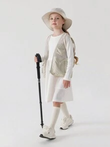 MARC&JANIE 春季青少女圓領長袖連衣裙，配有大口袋 - 白色 - 查看 3