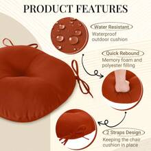 Downluxe Round Outdoor Chair Cushions, Waterproof Memory Foam Bistro Patio Furniture Cushions 15" X 15", 2/4 Pack For Home Garden Furniture Decoration - Gạch đỏ - Xem 6