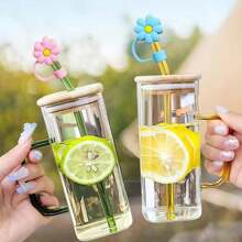 1 Pc 10mm Straw Cover Cap For Cup,Silicone Straw Topper Compatible With 30&40 Oz Tumbler With Handle,Dust-Proof Reusable Straw Tips Lids,Kitchen,Christmas Gift - Flowers - View 3