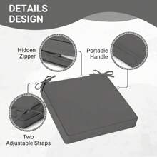 Downluxe Outdoor Chair Cushions For Patio Furniture, Waterproof Square Corner Memory Foam Patio Chair Cushion With Adjustable Ties And Portable Handle, 19" X 19" X 3" - 深灰色 - 查看 4