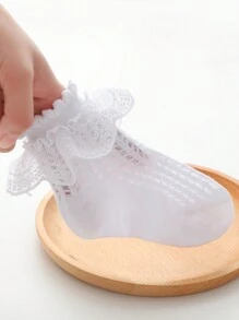 2 双女童柔软透气白色公主款儿童袜子，适合日常穿着，春夏季 - 白色 - 查看 3