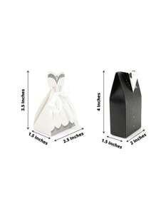 100pcs Wedding Dress & Tailcoat Theme Candy Box With Ribbon, Popular For Bridal Shower, Wedding Reception,Christmas - Black and White - View 2