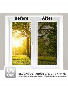 1 Roll Window Film One Way Mirror Film Daytime Privacy Static Non-Adhesive Decorative Heat Control Anti UV Window Tint For Home And Office Black Silver - Black - View 4