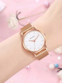 FANSICHEN 1只女式玫瑰金手錶,極簡時尚的米蘭不銹鋼表帶,矩形標記石英手錶 - 玫瑰金 - 查看 3