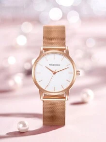 FANSICHEN 1只女式玫瑰金手錶,極簡時尚的米蘭不銹鋼表帶,矩形標記石英手錶 - 玫瑰金 - 查看 1