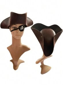 Sombrero tricornio de los piratas del Caribe de color marrón para decoraciones de fiesta con tema de pirata, sombrero de vaquero - Marrón - Ver 1