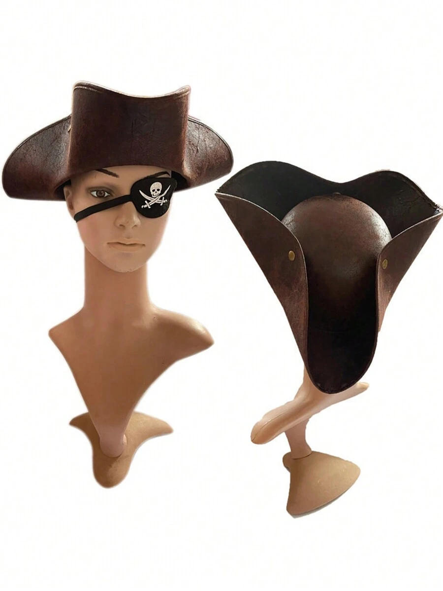 Sombrero tricornio de los piratas del Caribe de color marrón para decoraciones de fiesta con tema de pirata, sombrero de vaquero - Marrón - Ver 1