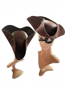 Sombrero tricornio de los piratas del Caribe de color marrón para decoraciones de fiesta con tema de pirata, sombrero de vaquero - Marrón - Ver 2