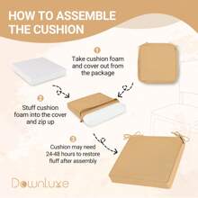 Downluxe Outdoor Chair Cushions For Patio Furniture, Waterproof Square Corner Memory Foam Patio Chair Cushion With Adjustable Ties And Portable Handle, 19" X 19" X 3" - 卡其色 - 查看 7