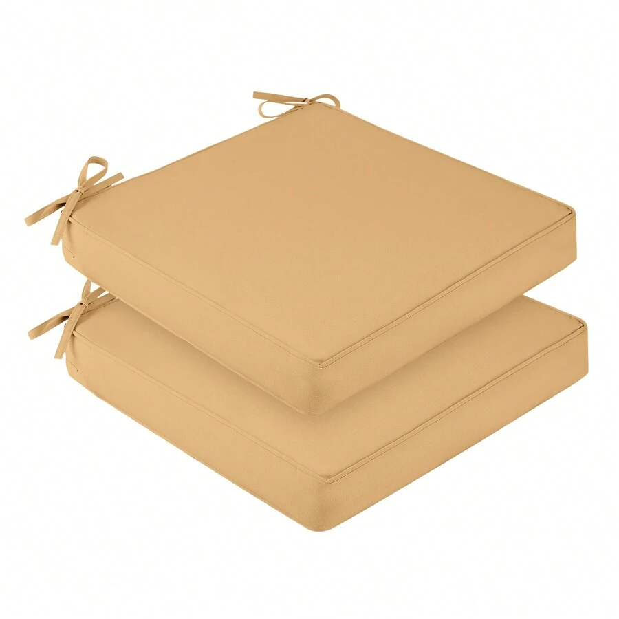 Downluxe Outdoor Chair Cushions For Patio Furniture, Waterproof Square Corner Memory Foam Patio Chair Cushion With Adjustable Ties And Portable Handle, 19" X 19" X 3" - 卡其色 - 查看 1