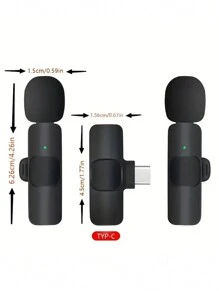 雙麥可頻無線立體聲領夾式麥克風,無線全向電容式錄音麥克風,自動降噪,智能降噪功能,適用於直播媒體採訪 - 黑色 - 查看 10