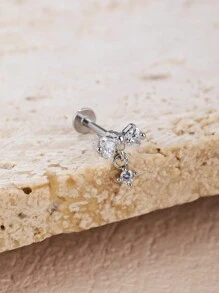 1pc Fashionable & Simple Bowknot & Rhinestone Decor Titanium Steel Stud Earrings Suitable For Daily Wear By Women Valentines,Mom,Mother,Mother's Day,Gift - Bow Tie - View 4