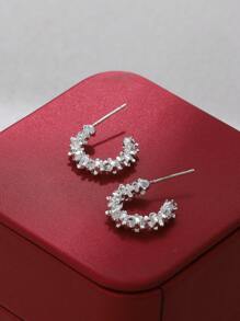 Minimalist Asymmetrical Silver Piece C-Shaped Hoop Earrings For Women, Versatile