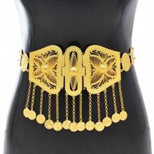 1 pièce Pendentif de chaîne de taille avec pièce de métal à fleur gravée, accessoire de ceinture amincissante pour les spectacles de danse, les fêtes et la Saint-Valentin
