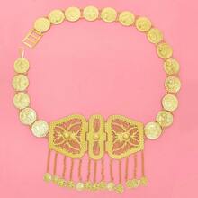 1 pièce Pendentif de chaîne de taille avec pièce de métal à fleur gravée, accessoire de ceinture amincissante pour les spectacles de danse, les fêtes et la Saint-Valentin