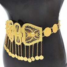 1 pièce Pendentif de chaîne de taille avec pièce de métal à fleur gravée, accessoire de ceinture amincissante pour les spectacles de danse, les fêtes et la Saint-Valentin