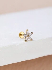 1pc Fashionable Titanium Steel & Rhinestone Flower Stud Earring Suitable For Women's Daily Wear Valentines,Mom,Mother,Mother's Day,Gift - Flowers - View 2