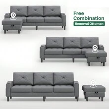 SeekFancy Convertible Sectional Sofa Couch, Convertible L Shaped Couch With Reversible Chaise, Sectional Couch For Small Space Apartment, 3 Seat - 灰色 - 查看 3