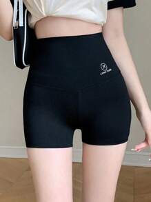 High Waist Cycling Shorts - Black - View 2