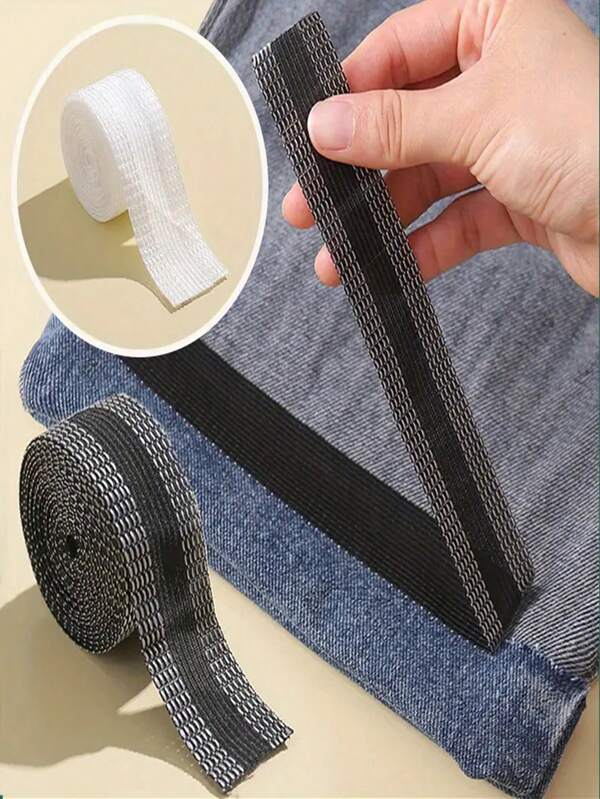 1Rolls/2Rolls Of Hemming Tape For Pants, 78.7 Inch Length White And Black Trim Edge Modified Strip, Ironed Hem, Shortened Self-Adhesive Cuff, Hem Fabric Tape For Suit Pants, Jeans, Trousers, DIY Sewing Accessories