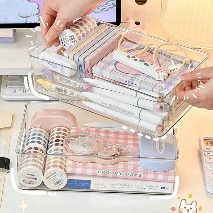 1pc Acrylic Makeup Organizer With Drawers For Dormitory, Transparent Makeup Storage Box, Stackable - Clear - View 1