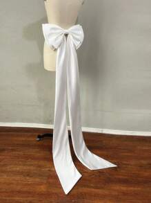 1pc White Satin Double-Layered Bow With 150cm Long Black Ribbon For Waist Decoration Valentine's Day Valentines