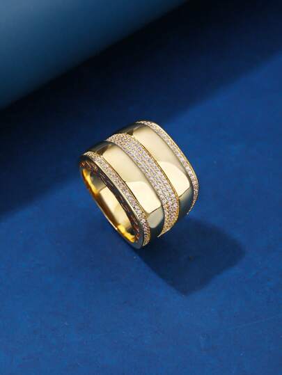 خاتم أنيق عريض مطلي بالنحاس ومرصع بالزركون على شكل مكعبات متعددة للجنسين - للنساءرمضان