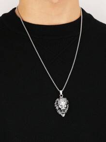 1 Stück modischer vintage Kette mit Anhänger in Form eines Löwenkopfes als heiliger Wächter, unisex Edelstahl Punk Stil lange Pullover Kette, beliebtes Accessoire Geschenk für Männer & Frauen