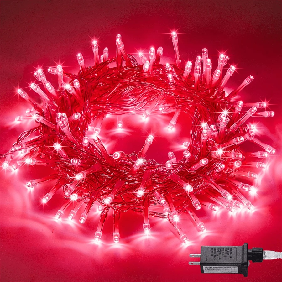 JMEXSUSS 33ft 100 LED Red Christmas Lights Indoor For Room Decor, 8 Modes Red Room String Lights Plug-In, Clear Wire Red Christmas String Lights Outdoor Waterproof For Room, Bedroom, Party - 紅色 - 查看 1