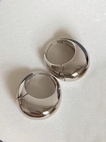 1pair European And American Fashion Simple Alloy Metallic Geometric U-Shaped Earrings With Open Oval Shape For Women's Daily Wear