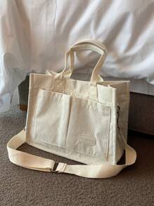 具有大容量和可摺疊設計的灯芯絨肩拎包