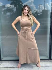 Women Two-Piece Outfits - 卡其色 - 查看 1