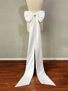 1pc White Satin Double-Layered Bow With 150cm Long Black Ribbon For Waist Decoration Valentine's Day Valentines