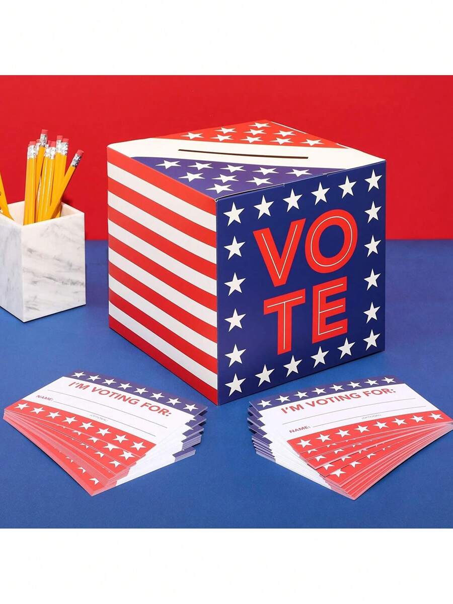 Sparkle And Bash Patriotic Voting Box With Cards For Voting Day (8 Inches) - Nhiều màu - Xem 1