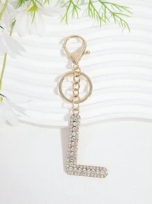 優雅1入女士工業玻璃鑲嵌鉆石和鋅合金字母鑰匙扣 - 金色 - 查看 15