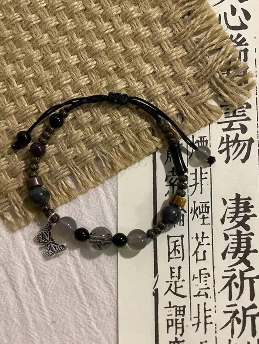 1 Nueva Pulsera De Cuentas De Estilo Antiguo De Mariposa Pequeña De Estilo Chino Para Mujer - Negro - Ver 1