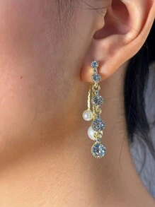 Rhinestone & Faux Pearl Decor Earring Jackets - Yellow Gold - View 3