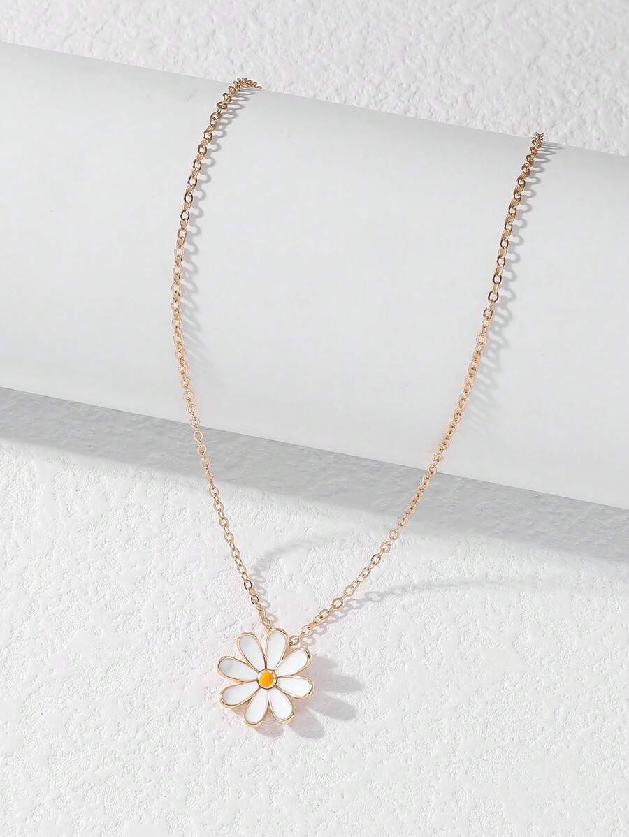 1 件时尚精致油滴雏菊花吊坠项链情人节、妈妈、母亲、母亲节、礼物 - 金黃色 - 查看 1