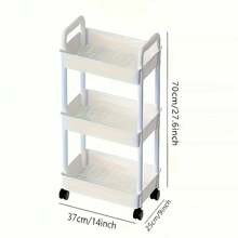 1pc Small Trolley Style Floor Standing Shelf With Wheels For Kitchen And Bedroom Storage Organizing, Multifunctional For Kitchen, Bedroom, Bathroom, Supermarket, Hair Salon Storage - Black - View 2