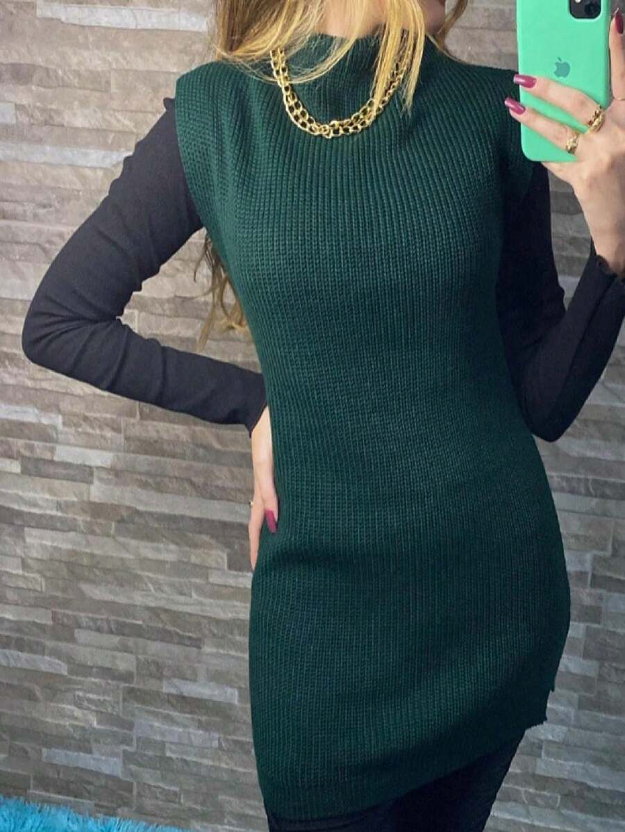 Women Sweater Vests - Dark Green - View 1