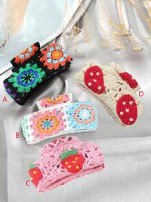 1pc Knitted Flower Hair Claw (Random Color/Position) Summer Outfits Hair Clips Beach Accessories - Multicolor - View 9
