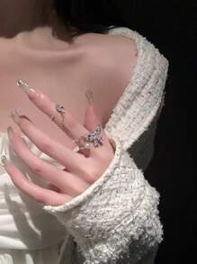 1 stuk Imitatieparel , Cubic Zirkonia En Vlinderversiering Opening Vinger Aanpasbaar Ring Voor vrouwen